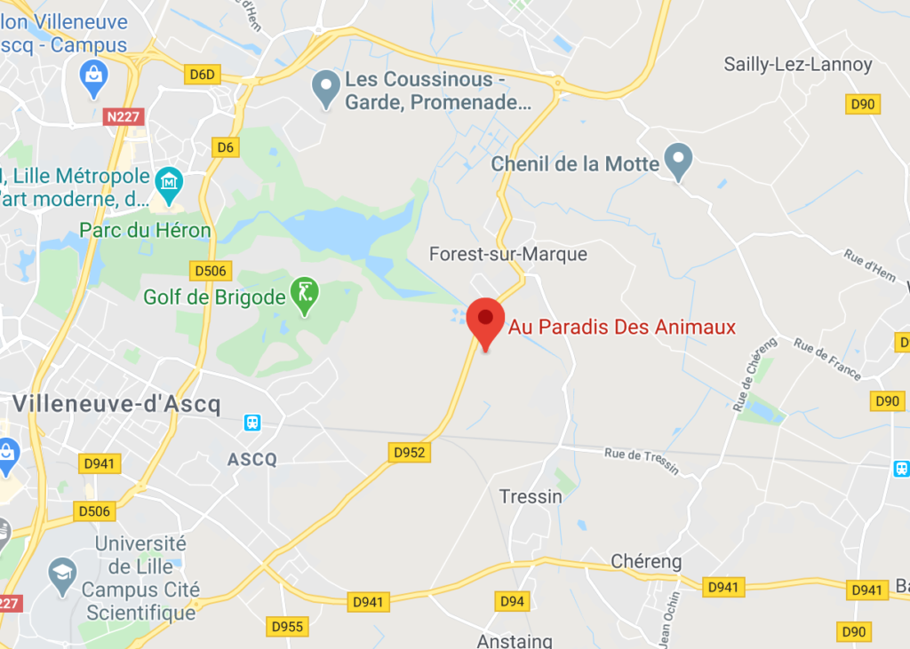 Extrait de Google Maps, localisant la structure "Au Paradis des Animaux"